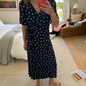 Sezane Blue and White Polka Dot Wrap Dress